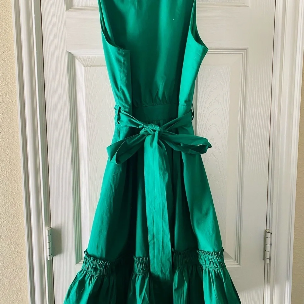 1901 GREEN PLEATED COLLAR SHIRTDRESS WITH FRONT BUTTONS AND WAIST TIE, Size 6 - Picture 5 of 8